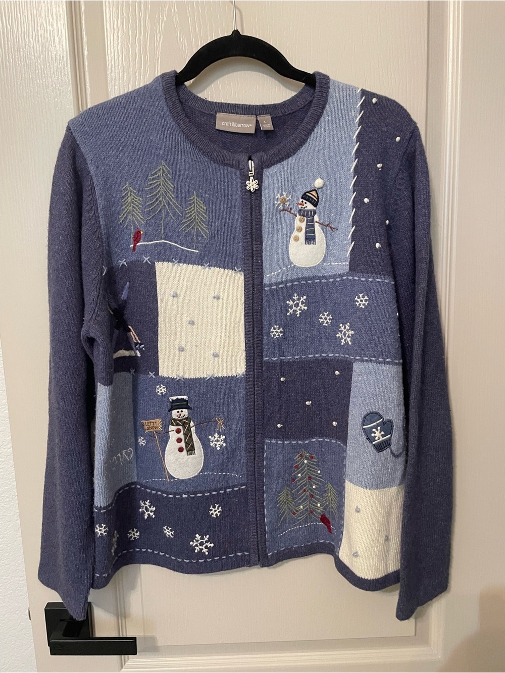 Croft & Barrow Vintage-Style Snowman Christmas Cardigan Size L